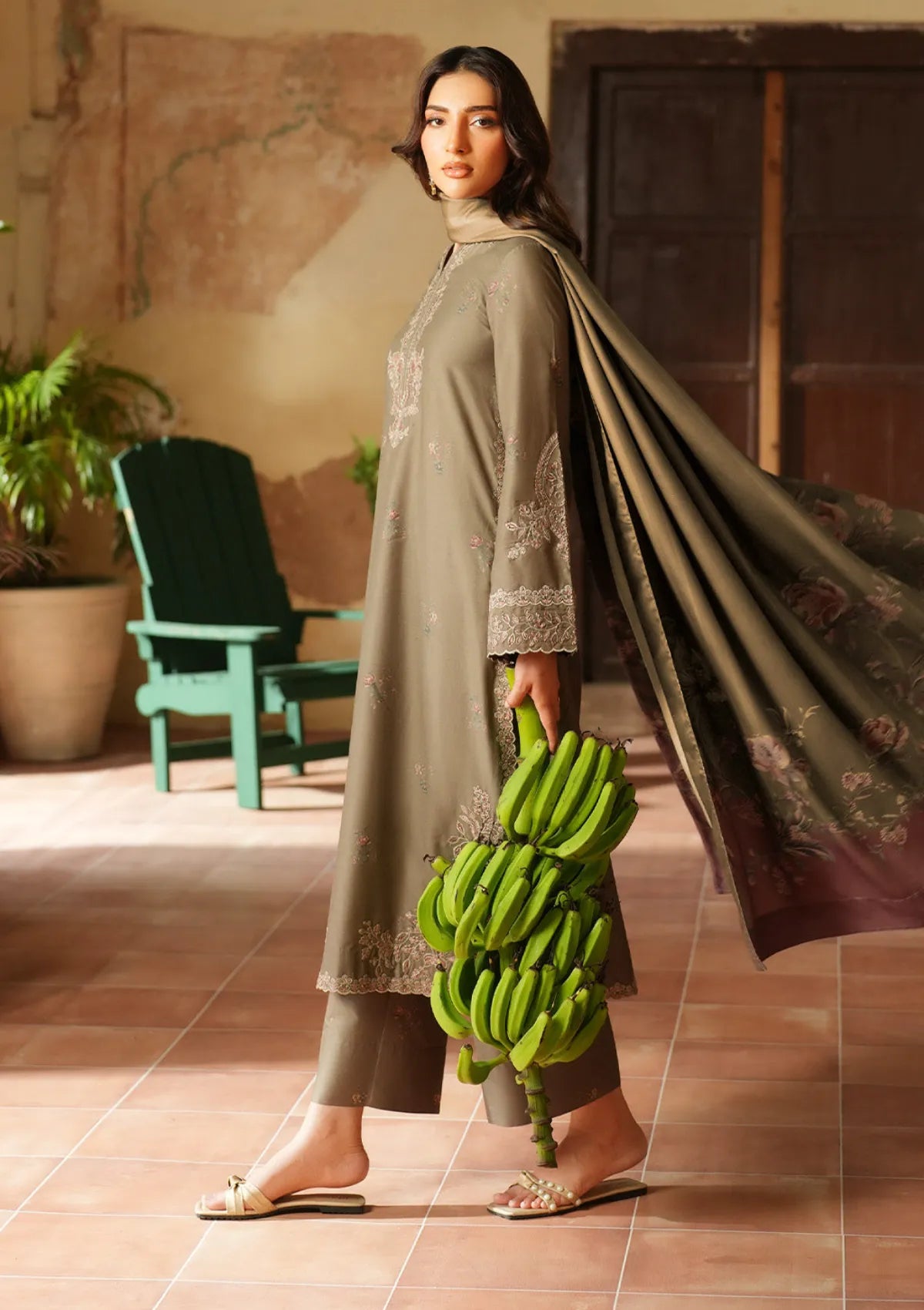 Unstitched Embroidered Lawn 3Pc Suit