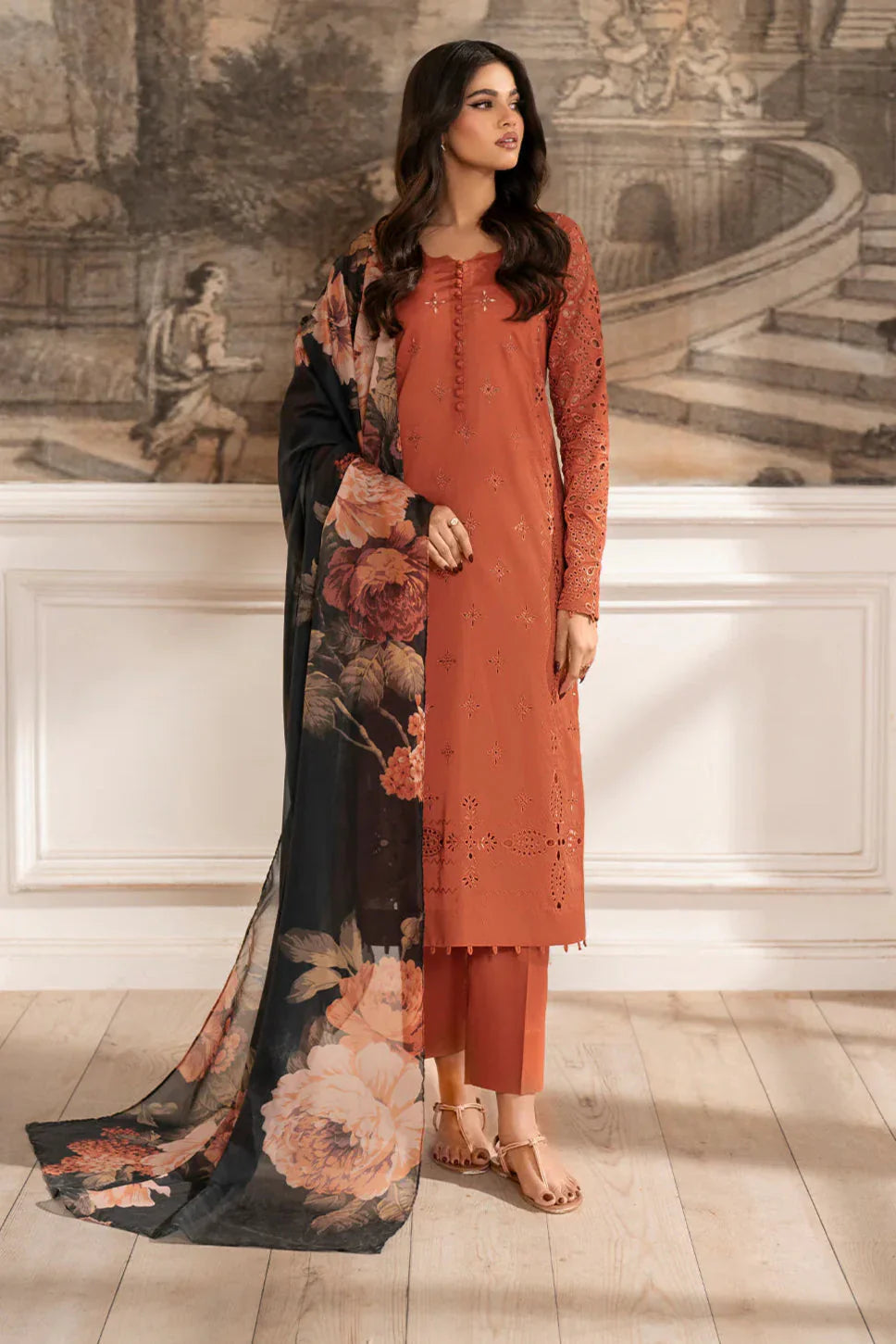 Unstitched Embroidered Lawn 3Pc Suit