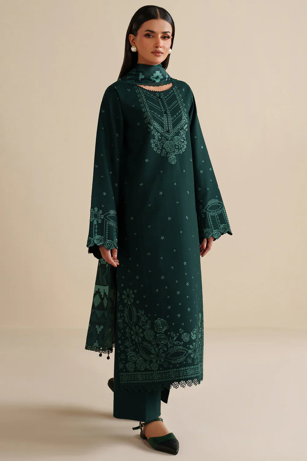 Unstitched Embroidered Lawn 3Pc Suit