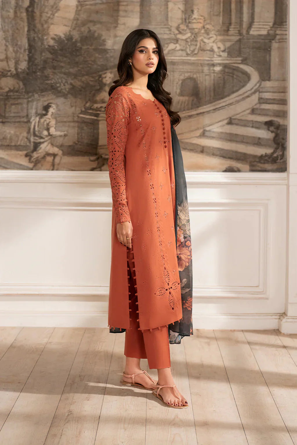 Unstitched Embroidered Lawn 3Pc Suit