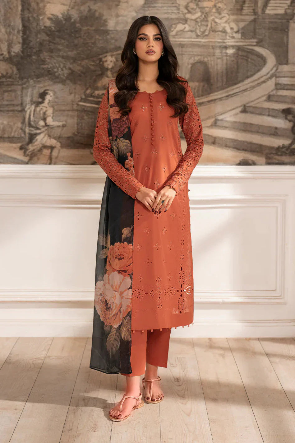 Unstitched Embroidered Lawn 3Pc Suit