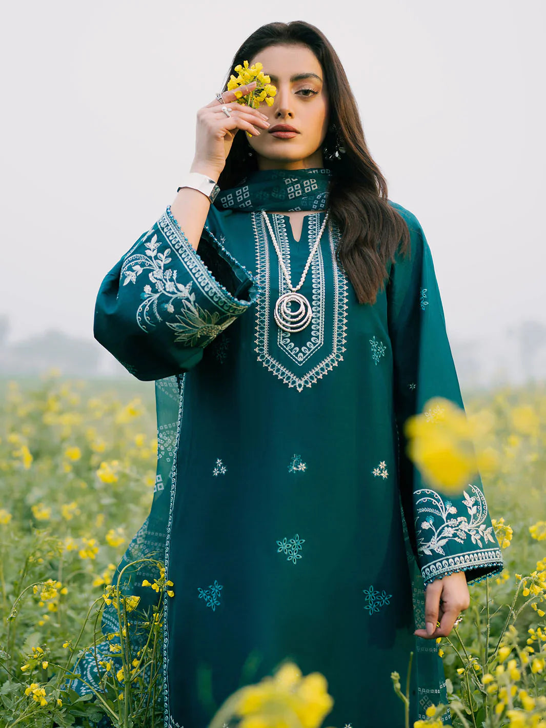 Unstitched Embroidered Lawn 3Pc Suit