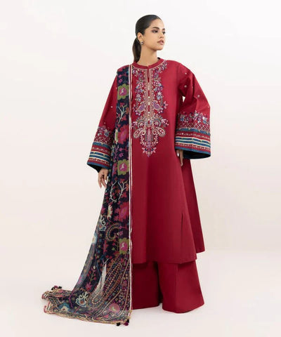 Unstitched Embroidered Lawn 3Pc Suit
