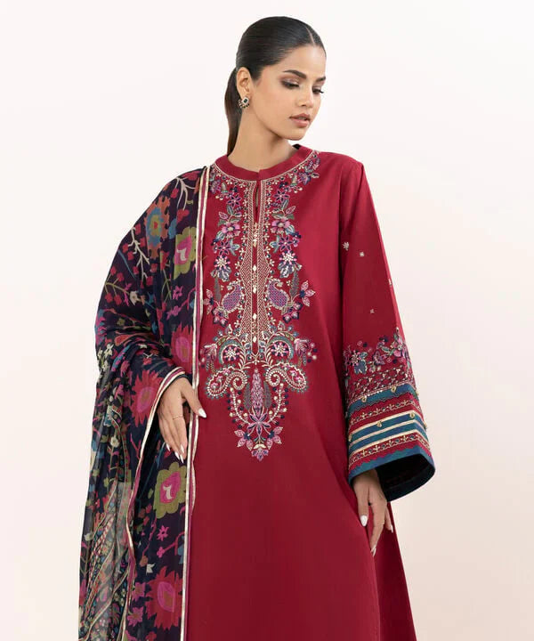 Unstitched Embroidered Lawn 3Pc Suit