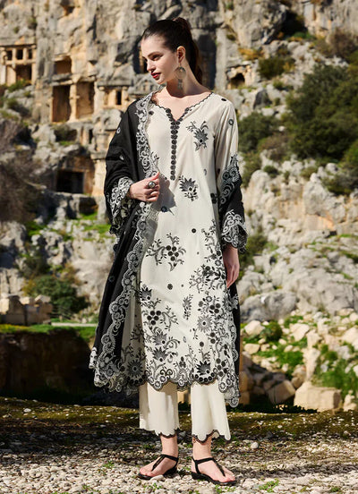 Unstitched Embroidered Lawn 3Pc Suit